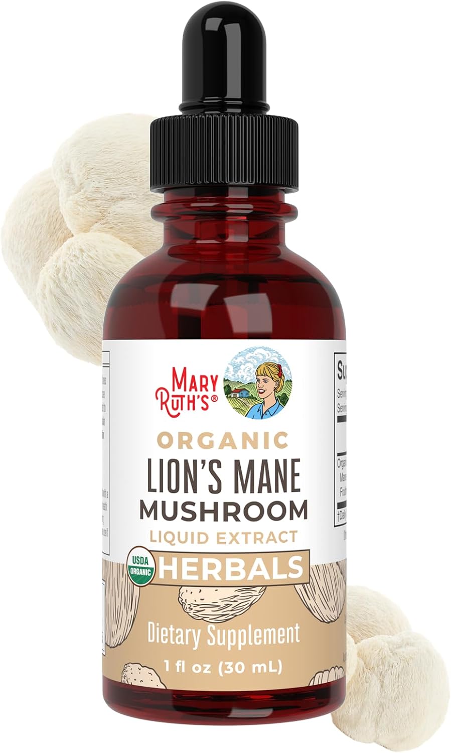 MARYRUTH'S Lions Mane Mushroom Supplement - Nootropic USDA Organic Lions Mane Extract 1,180mg - Nervine Herbal Liquid Drops - Brain Health - Focus & Memory - Non-GMO - Vegan - Alcohol Free - 1 Fl Oz