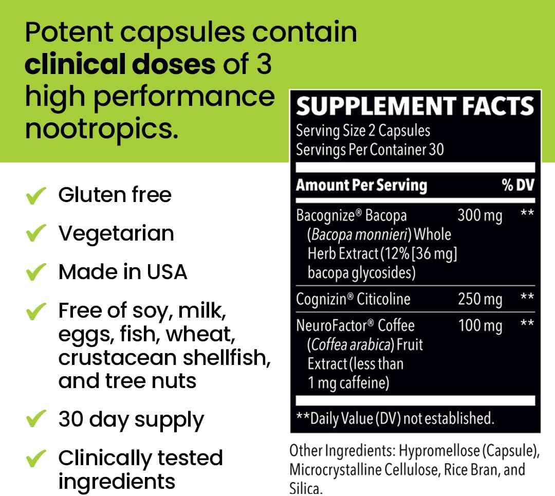 LifeSeasons NeuroQ - Smart Thinking Supplement Pills - Brain Power + Mental Focus Booster - Memory & Attention - Bacognize Bacopa, Cognizin Citicoline & Coffee Extract - 60 Capsules