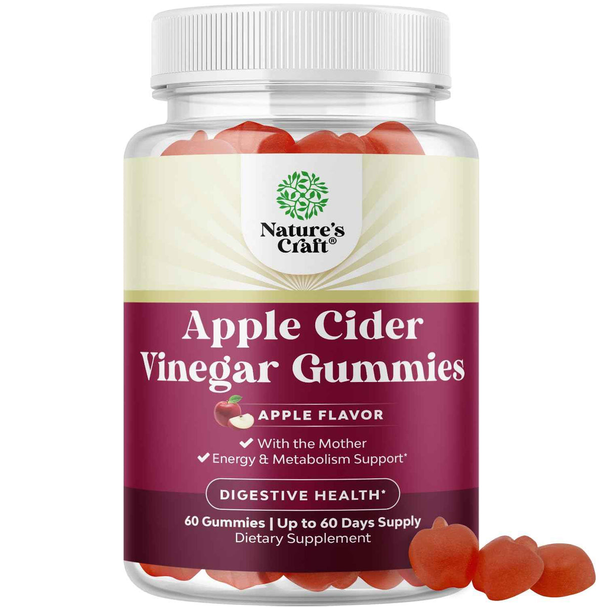 Apple Cider Vinegar Gummies with Mother - Cleanse & Detox ACV Gummies for Weight Loss, Gut Health, Bloating, Metabolism & Energy Support - ACV with Mother with B12 Vitamin, B6 & Pomegranate - 60 Ct