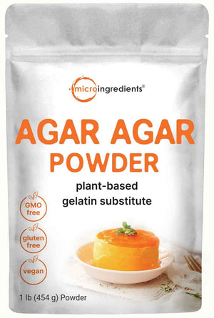 Agar Agar Powder, 1lb (16oz) - Planted-Based Source from Red Algae - Unflavored Thickening Agent for Cooking & Baking - Vegan Substitute for Beef Gelatin - Non-GMO, Vegan Friendly