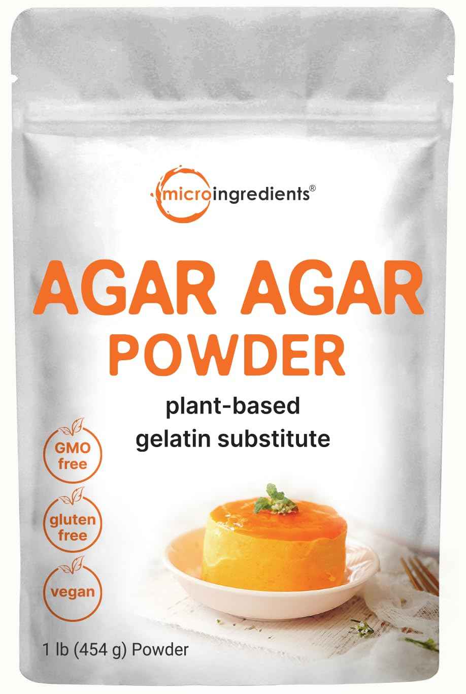 Agar Agar Powder, 1lb (16oz) - Planted-Based Source from Red Algae - Unflavored Thickening Agent for Cooking & Baking - Vegan Substitute for Beef Gelatin - Non-GMO, Vegan Friendly