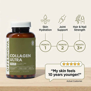 Offernova Collagen Ultra Hydrolyzed Collagen Supplements - 3000mg Anti Aging Bovine Collagen Peptides for Healthy Joints, Bones, Hair and Skin.