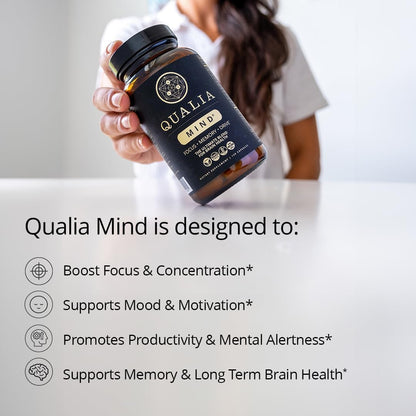Qualia Mind — Beat Brain Fog - Doctor-Formulated Premium Brain Nourishment - Fuel Focus, Drive & Energy - 32 Ingredients Including Lion’s Mane, Cognizin™, Ginkgo & More - 2 Week Supply*