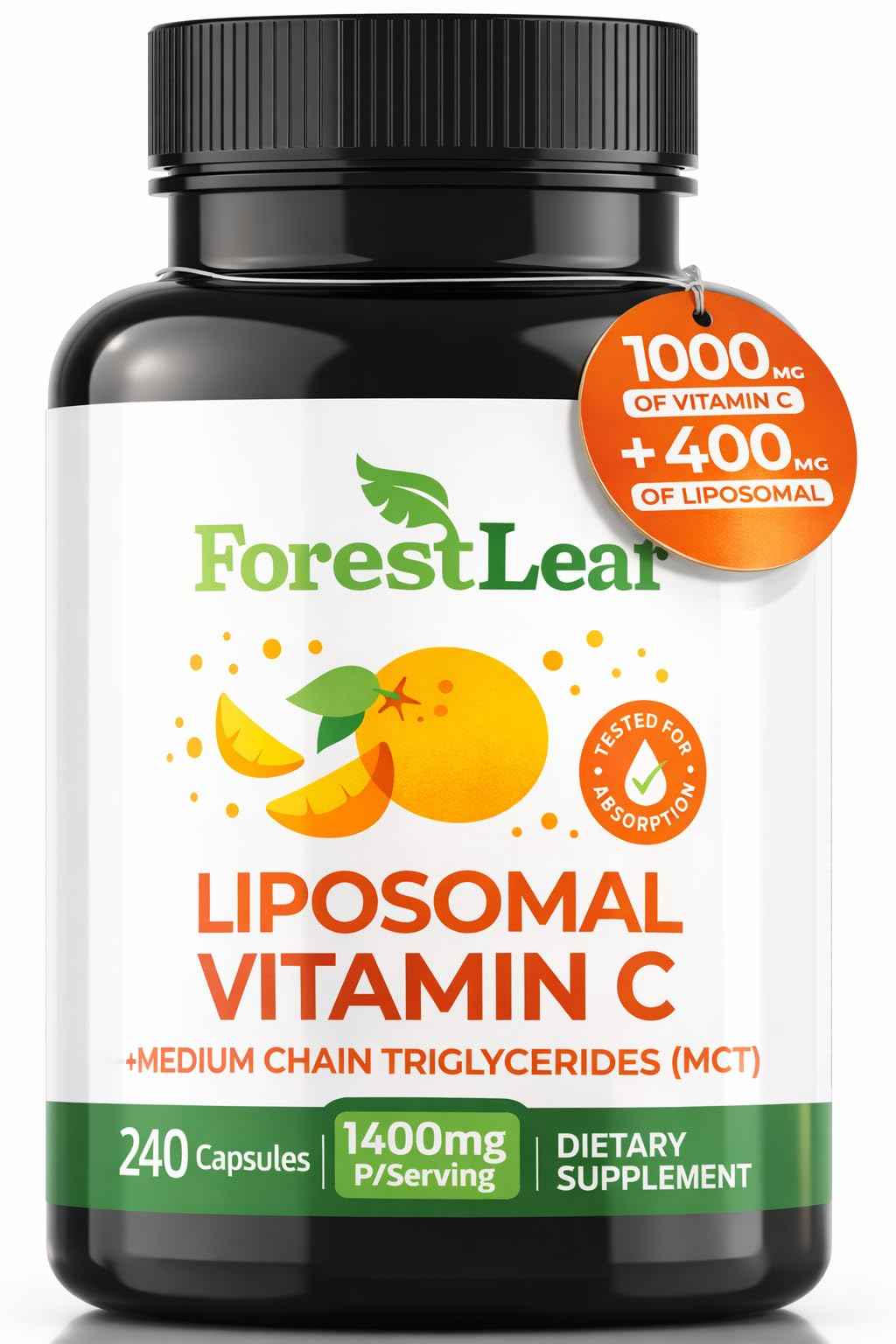 ForestLeaf Liposomal Vitamin C 1400mg Capsules - High Dose Vitamin C Liposomal Supplement w Coconut Oil Fatty Acids - Fast Absorption - Immune Support, Antioxidant