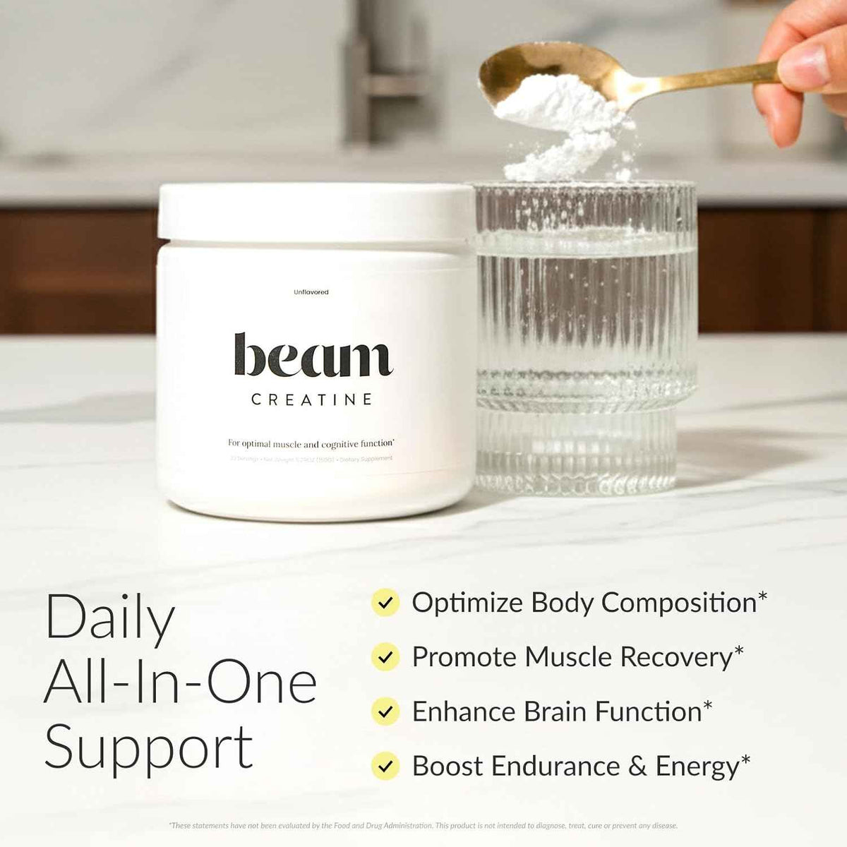 BEAM Creatine Monohydrate Powder - 5g Micronized Creatine Monohydrate, Third Party Tested Creatine for Women & Men, Muscle Strength, Growth, Recovery & Cognitive Support, Unflavored, 5 Servings
