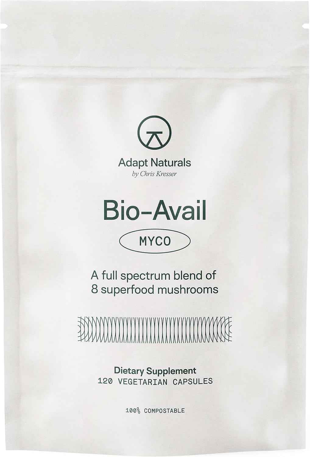 Adapt Naturals Bio-Avail Myco, 8-in-1 Superfood Mushroom Supplement Complex - Lions Mane, Chaga, Cordyceps, Reishi, Shiitake, Tremella, Turkey Tail, Maitake - Immune & Cognitive Function - 30 Day Supply