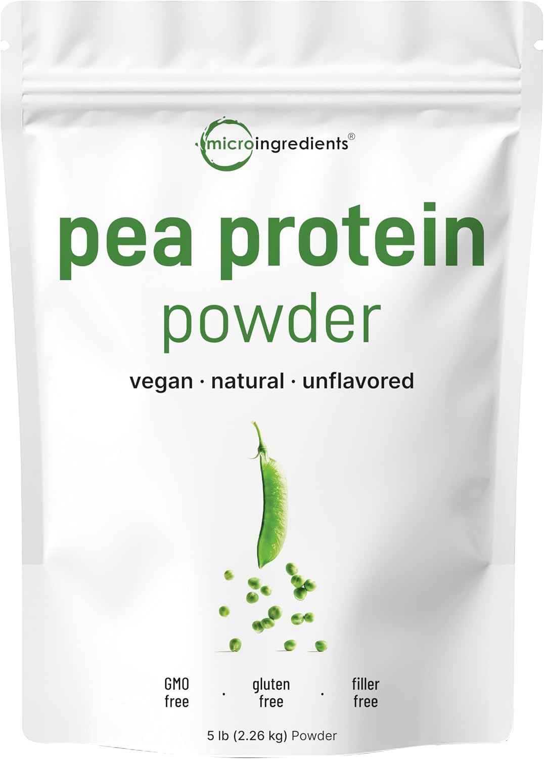 Micro Ingredients North American Grown, Pea Protein Powder, 5 Pounds - Plant Based, Unflavored - Complete Vegan Protein Source with BCAAs & EAAs - 27g Serving - Non-GMO, Keto Friendly