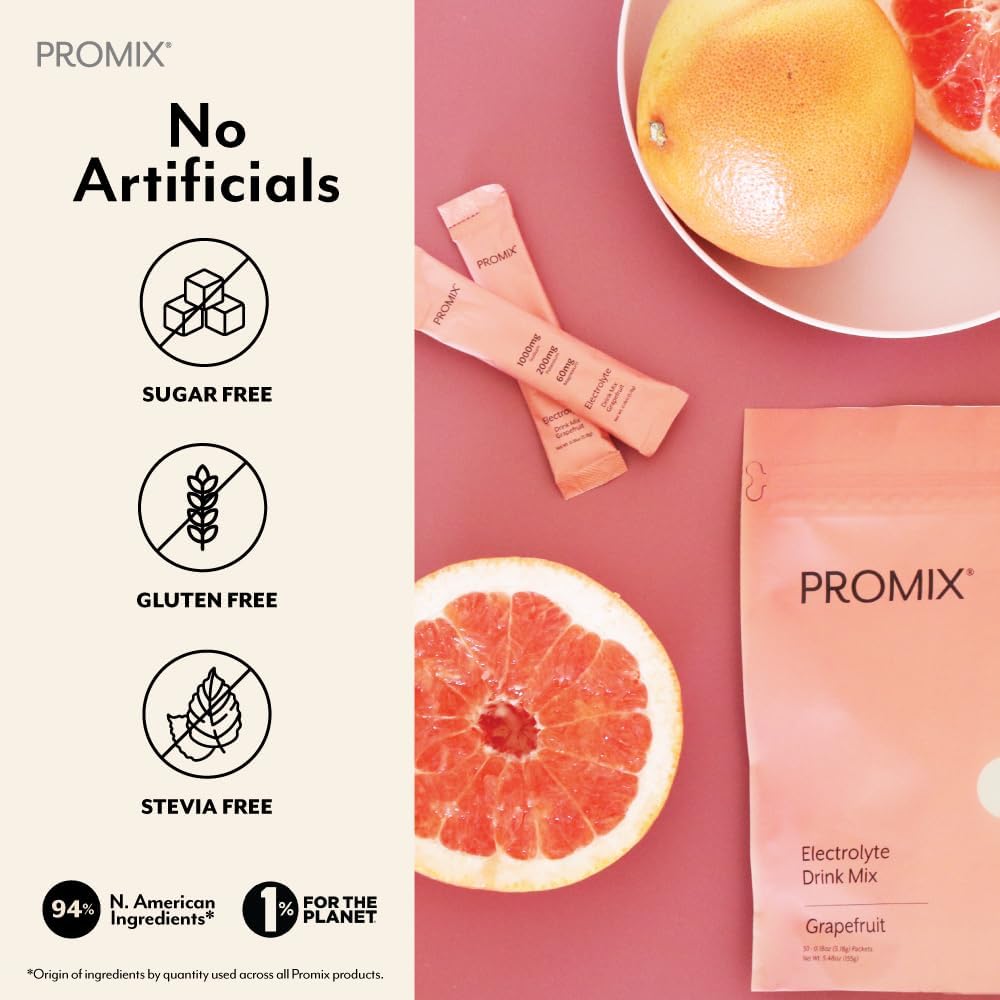 ProMix Nutrition Electrolytes Powder Hydration Packets - Himalayan Pink Salt, Magnesium, Potassium, Vitamin C - Sugar Free - 30 Count