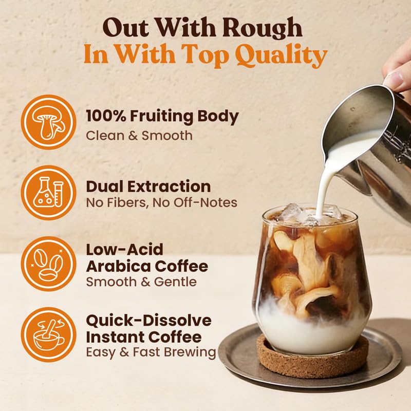 Venture Pal Mushroom Coffee, 12 Mushrooms, Focus & Digestion, 40 Servings - 12 Adaptogenic Mushrooms with Lion's Mane, Cordyceps, Reishi, Turkey Tail, Ashwagandha & Probiotics, Low Caffeine & Calories