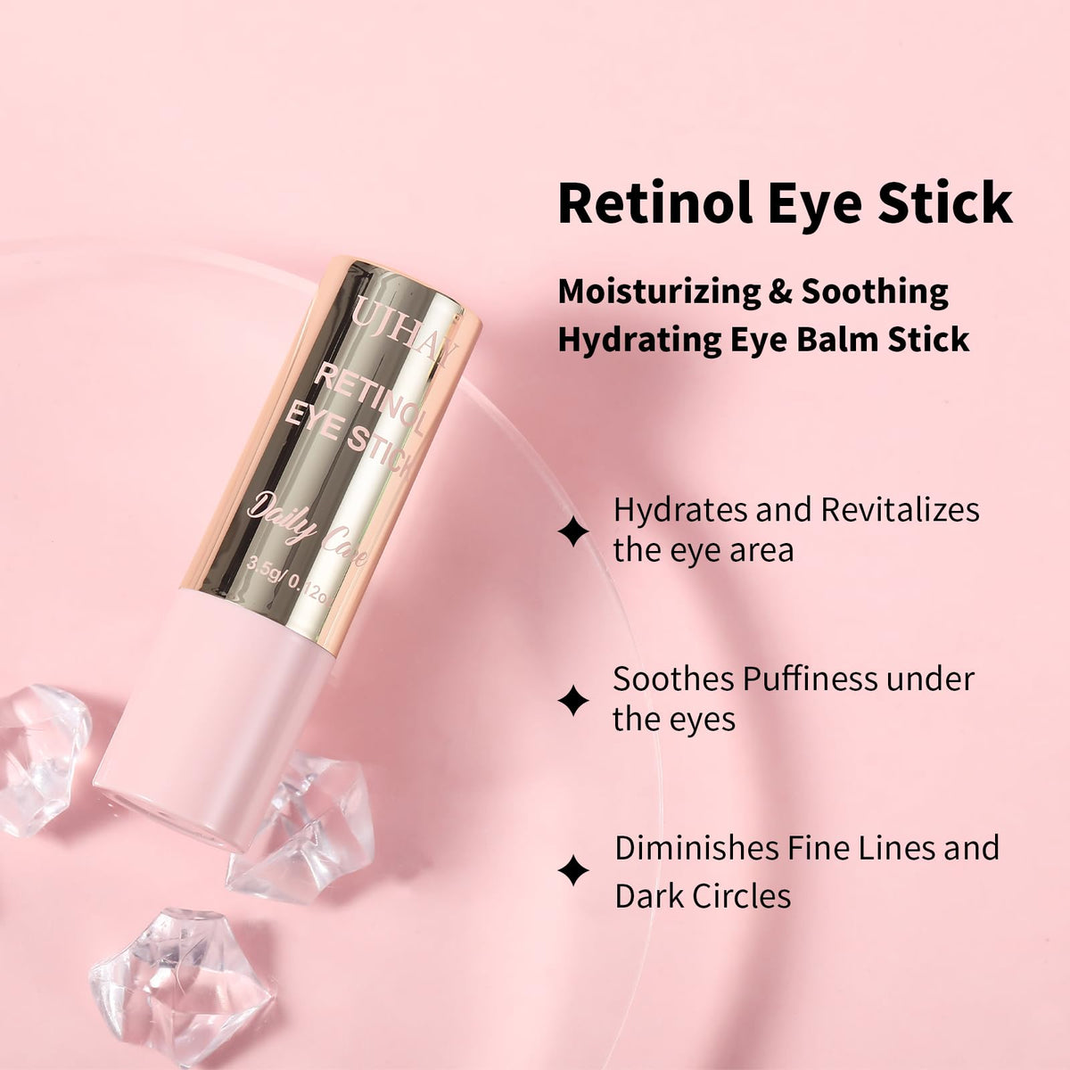 UJhay Retinol Eye Stick - Anti-Aging Eye Balm with Caffeine & Vitamin C for Dark Circles, Puffiness & Wrinkles - Hydrating Under-Eye Stick