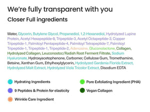 FRANKLY Closer Serum - Pore Minimizer Serum - 9 Peptides, Vegan Collagen, Adenosine, PHA - Korean Pore Minimizer for Glass Skin