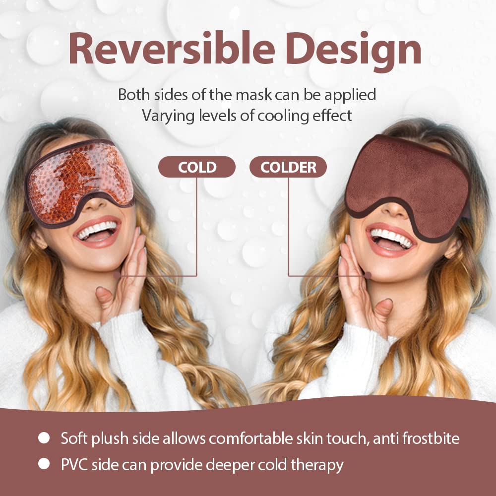 NEWGO Cooling Eye Mask – Cold Ice Pack for Puffy Eyes, Dark Circles, Headache & Stress Relief (Brown)