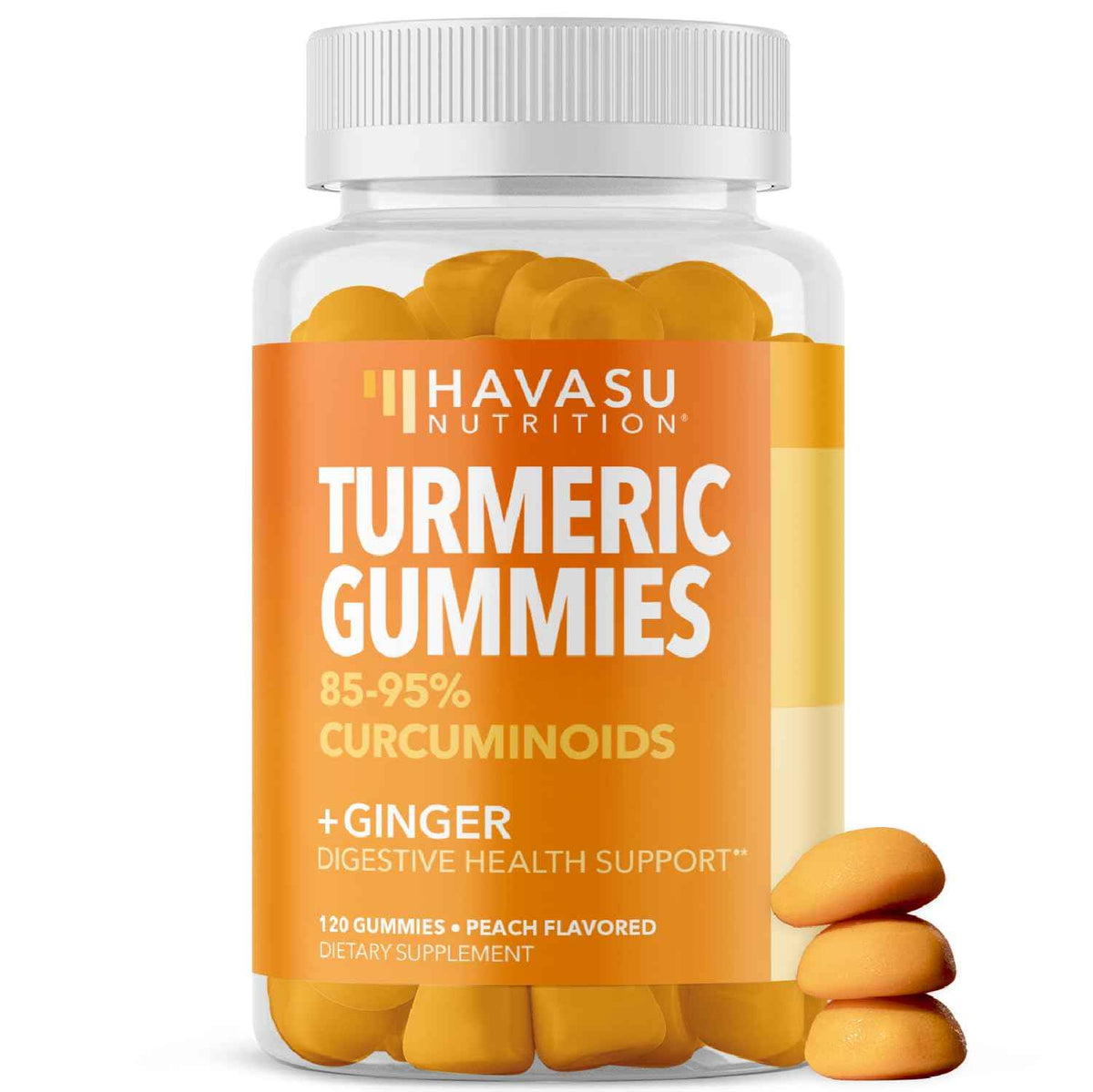 Turmeric Gummies, Peach, 60ct, Digestive & Immune Support for Wellness - Turmeric Gummies with Ginger Root Extract, Digestive Health & Immune Support for Overall Wellness, 1 Month Supply