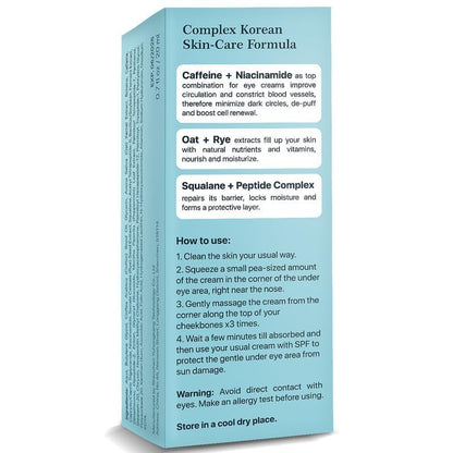 Caffeine Eye Cream for Dark Circles & Puffiness (15ml) – Anti-Aging Brightener with Niacinamide, Squalane & Peptide Complex | Cooling Zinc Roller Applicator