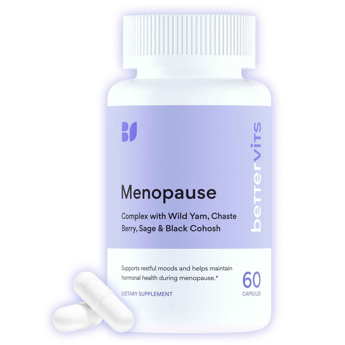 Bettervits Menopause Supplements for Women with Ashwagandha and Zinc - Hormone Balance Support with Vitamins D3 B6 B12 for Hot Flashes - Perimenopause Supplements for Monthly Wellness - 60 Capsules