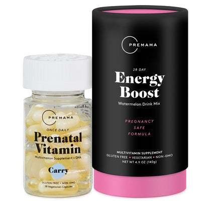 Premama Prenatal Vitamin Energy Boost Drink Mix & Prenatal Support Bundle, Omega 3, B Vitamins