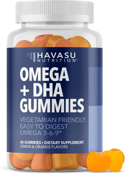 Omega 3 6 9 Gummies with DHA, Plant-Based Omega 3 Gummies for Adults, 60ct - Omega 3 6 9 + DHA Gummies, Fish Oil Alternative for Adults with DHA from Algae, Lemon and Orange Flavors, 20 Servings