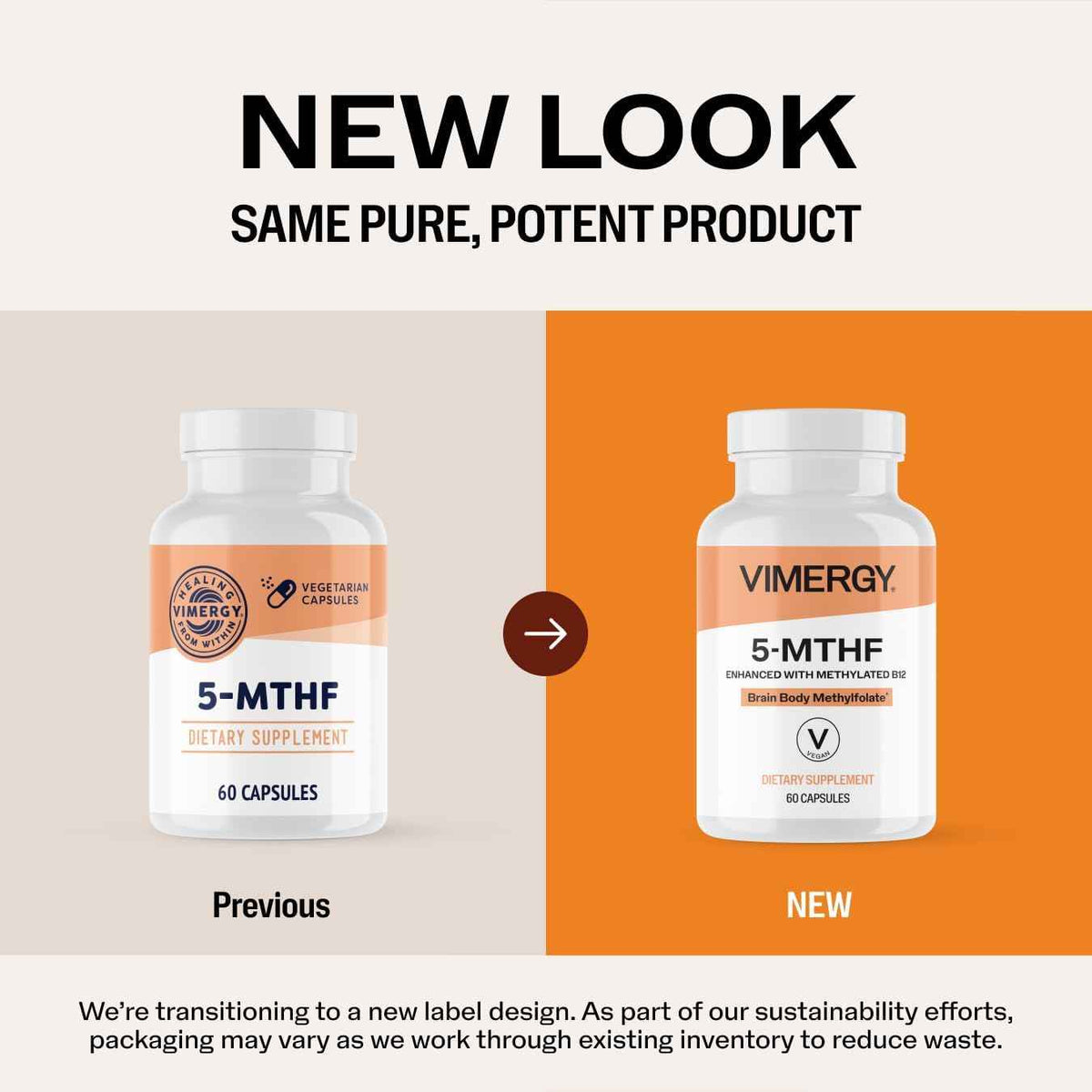 Vimergy 5-MTHF Capsules - 60 Servings (1 Capsule/Serving) 8500mcg L-Methylfolate Glucosamine and 500 mcg Vitamin B12 Supplement –Bioavailable Folate Supplement, Vegan (60 ct)