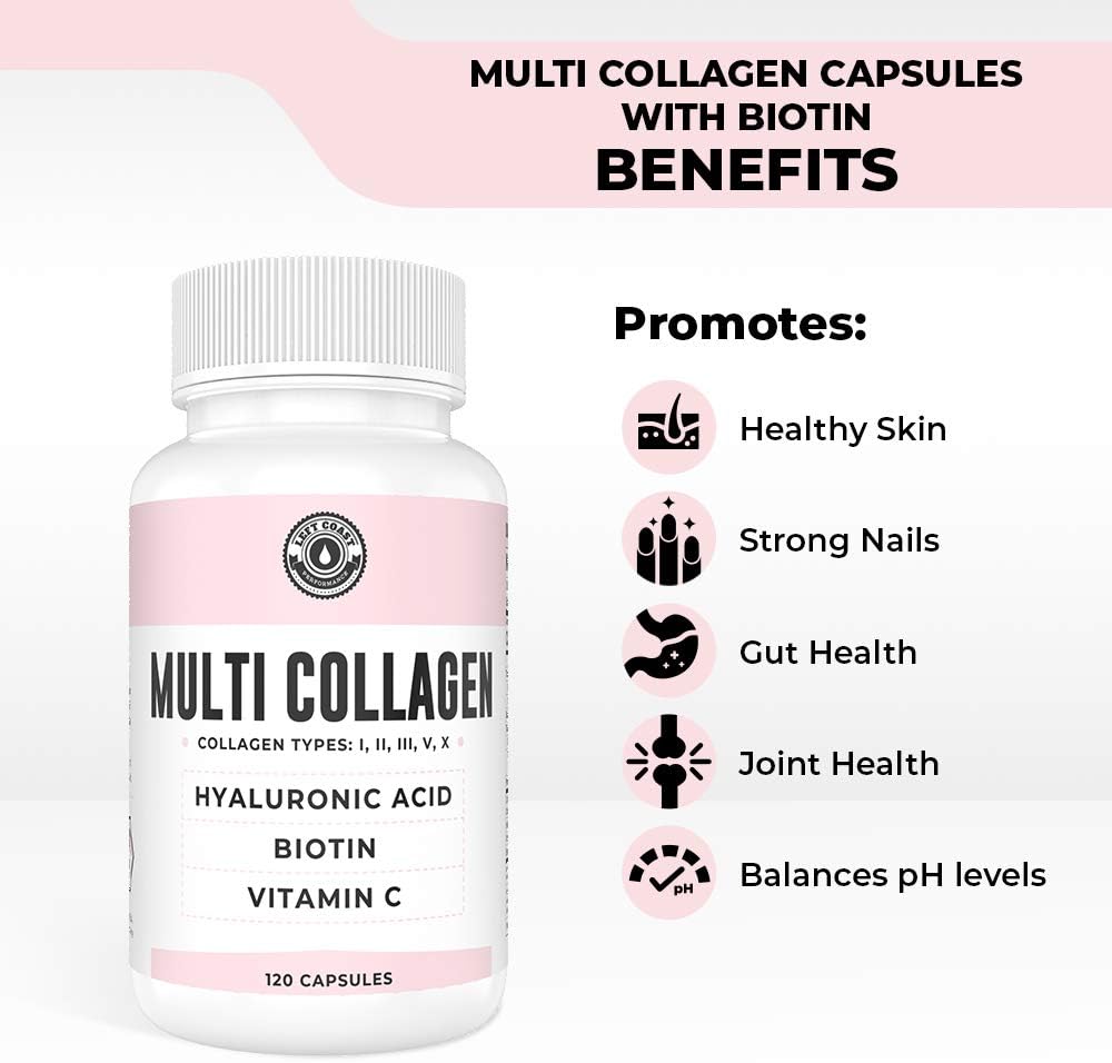 Left Coast Performance 120ct Multi Collagen Capsules with Biotin and 180ct Organic Bone Broth Capsules
