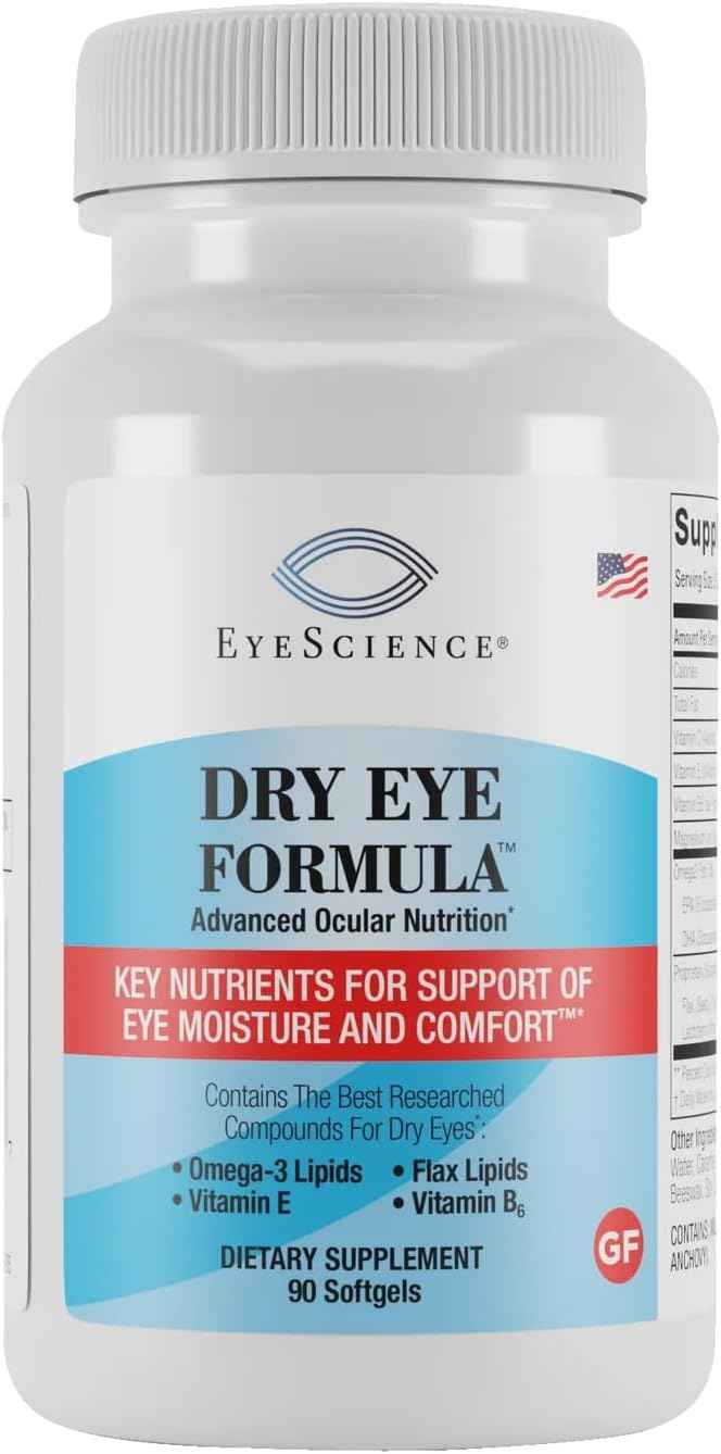 EyeScience Dry Eye Formula Omega-3 Dry Eye Supplement, 900mg - Eye Vitamins for Dry Eyes, Supports Eye Hydration, Tear Function & Daily Eye Comfort, EPA DHA Softgels for Adults