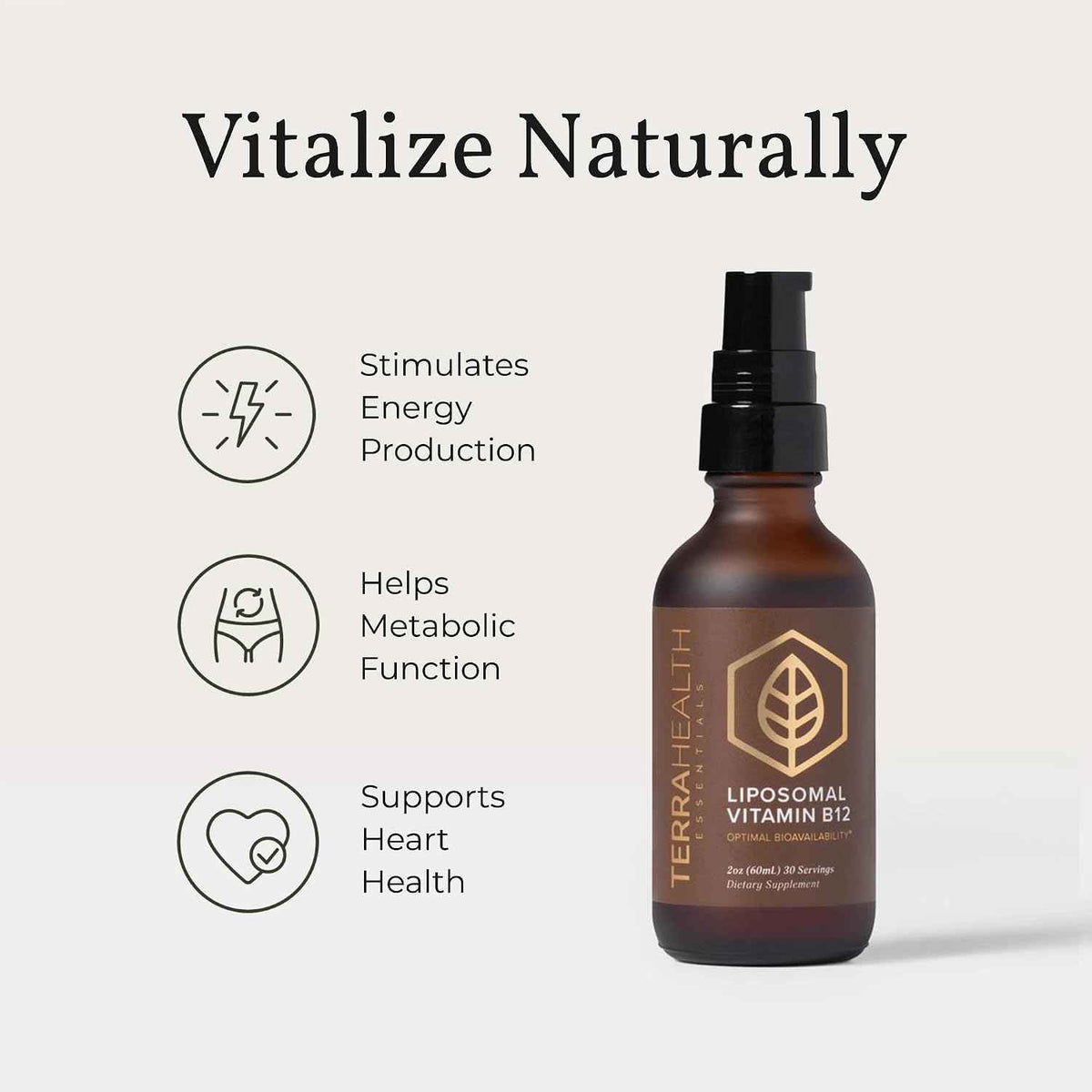 Terra Health Essentials - Liposomal B12 - Support Energy & Mood, Promote Memory, Aid Immune System (1 Bottle, 30 Day Supply)