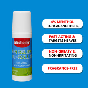 Medhome Pain Relief Roll On, Travel Size Pain Reliever, for Knee, Neck, Hip, Joint, Shoulder, Arthritis Pain Reliever, Fast Acting & Long Lasting Formula, Roll On Menthol Gel 2.5 oz (Pack of 1) MedhomeBuy Supplements Australia