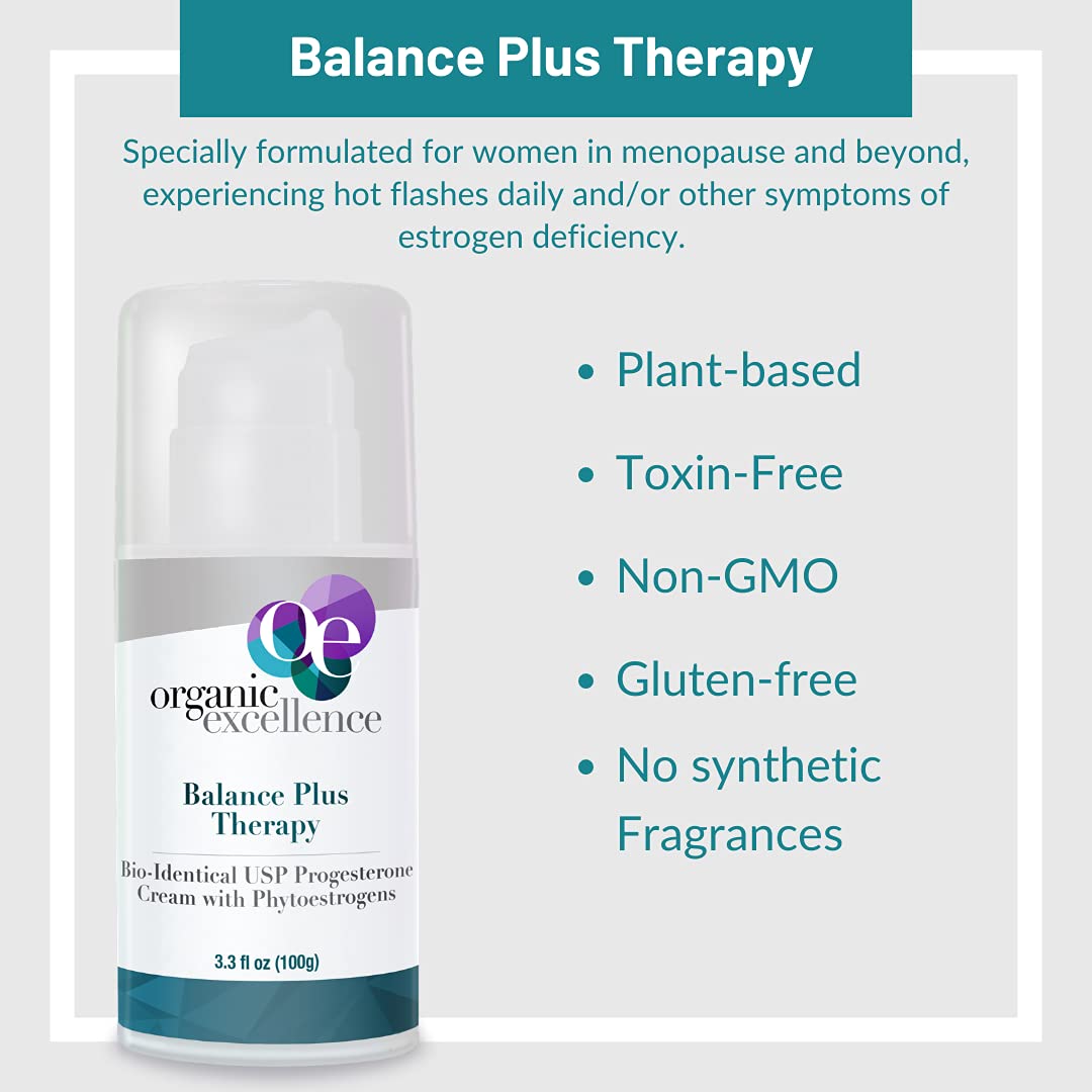 Organic Excellence Balance Plus Therapy Bio-Identical Progesterone Cream with Phytoestrogens - 3 oz