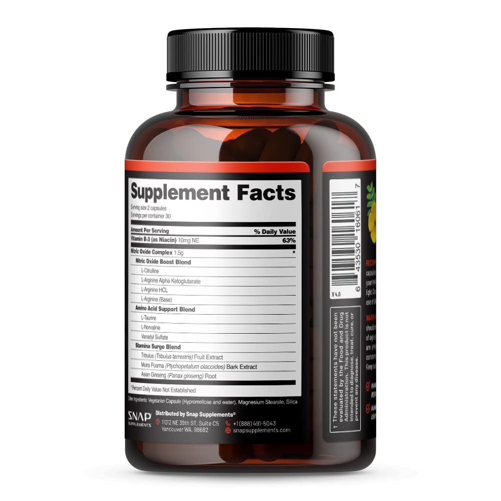 Snap Supplements Nitric Oxide Booster, Nitric Oxide Supplement for Blood Circulation