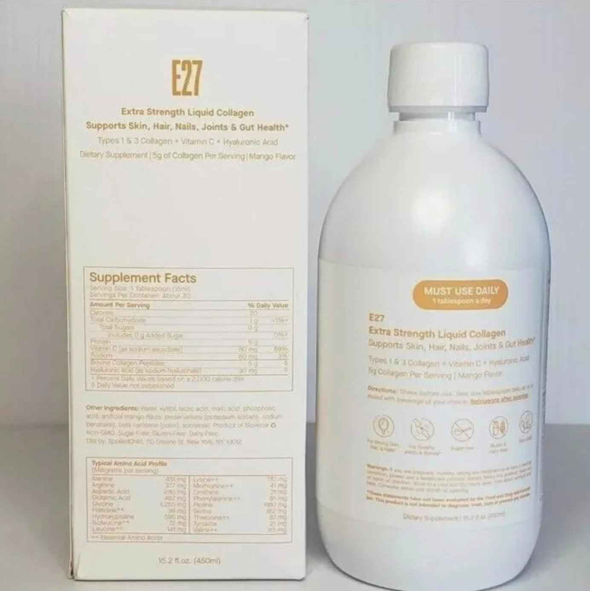 SpoiledChild Collagen Peptides + Vitamin C + Hyaluronic Acid Liquid Collagen Mango Flavor 400 ml (13.5 Fl oz)