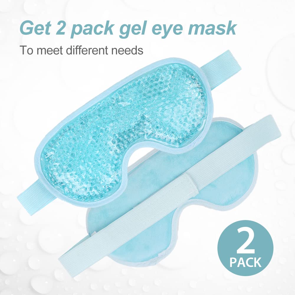 NEWGO Cooling Eye Mask Cold Ice Pack – Puffy Eyes, Dark Circles, Headache & Stress Relief (Blue 2 Pack)