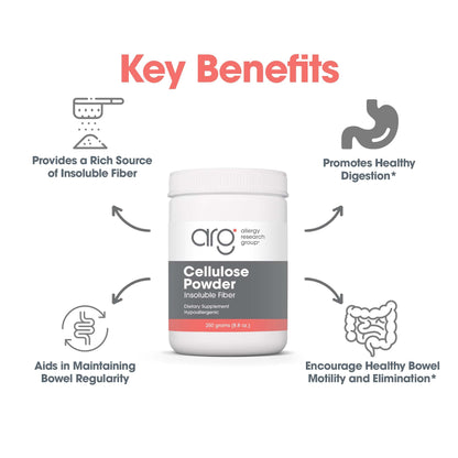 Allergy Research Group ARG Cellulose Powder - Microcrystalline Cellulose - Digestive System Support - Non-Fermentable Insoluble Fiber - Hypoallergenic Formula - 125 Servings - 8.8 oz