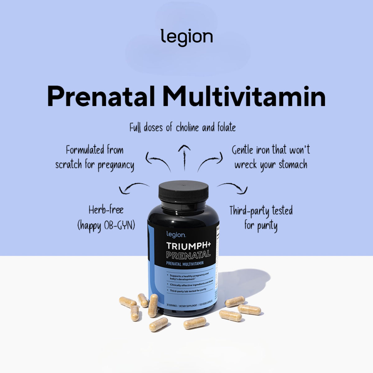 LEGION Triumph Prenatal Daily Sport Multivitamin Supplement - Vitamins and Minerals for Athletes Helps with Energy for Sports & Bodybuilding Workouts. 30 Servings