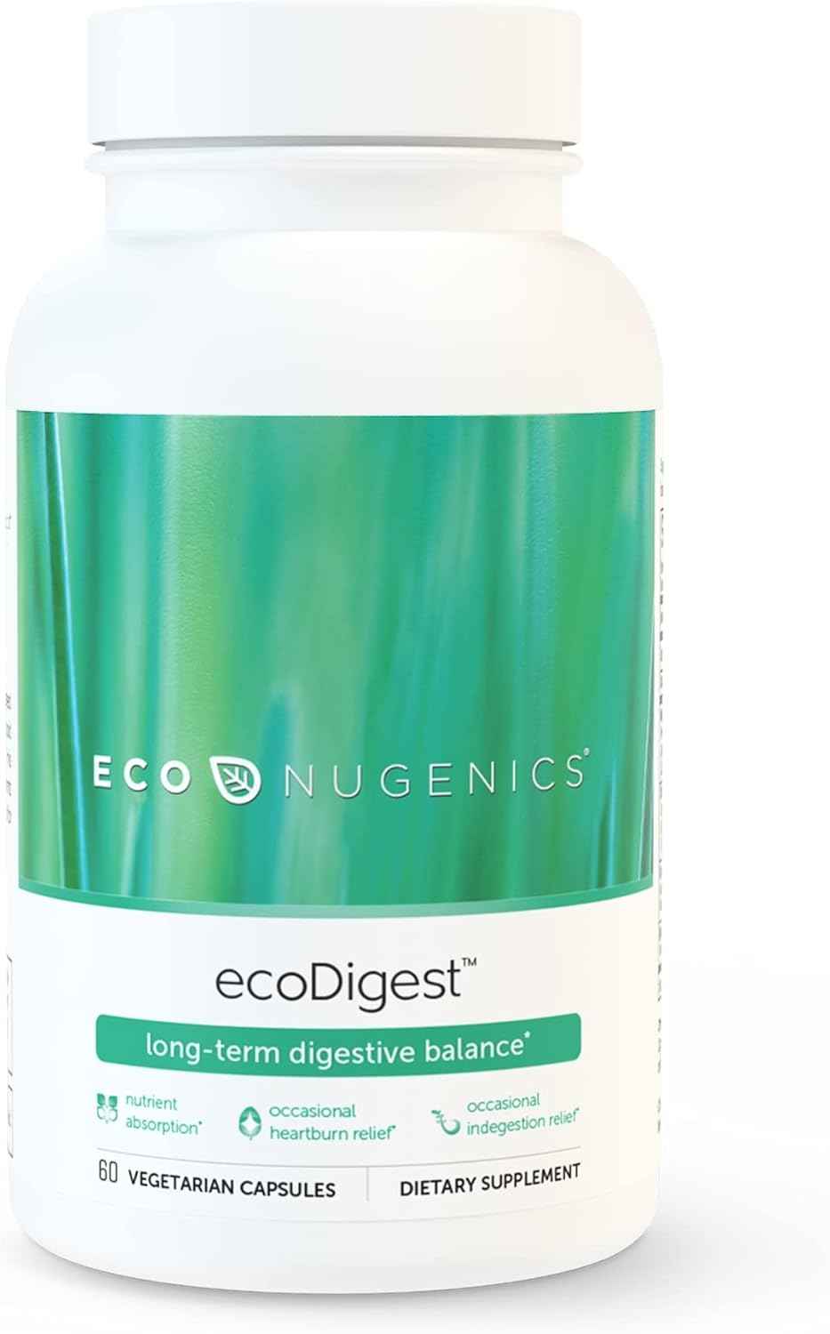 EcoNugenics EcoDigest Digestive Health Supplement - 60 Capsules- Digestive Support - Herbs, Medicinal Mushrooms & Enzymes