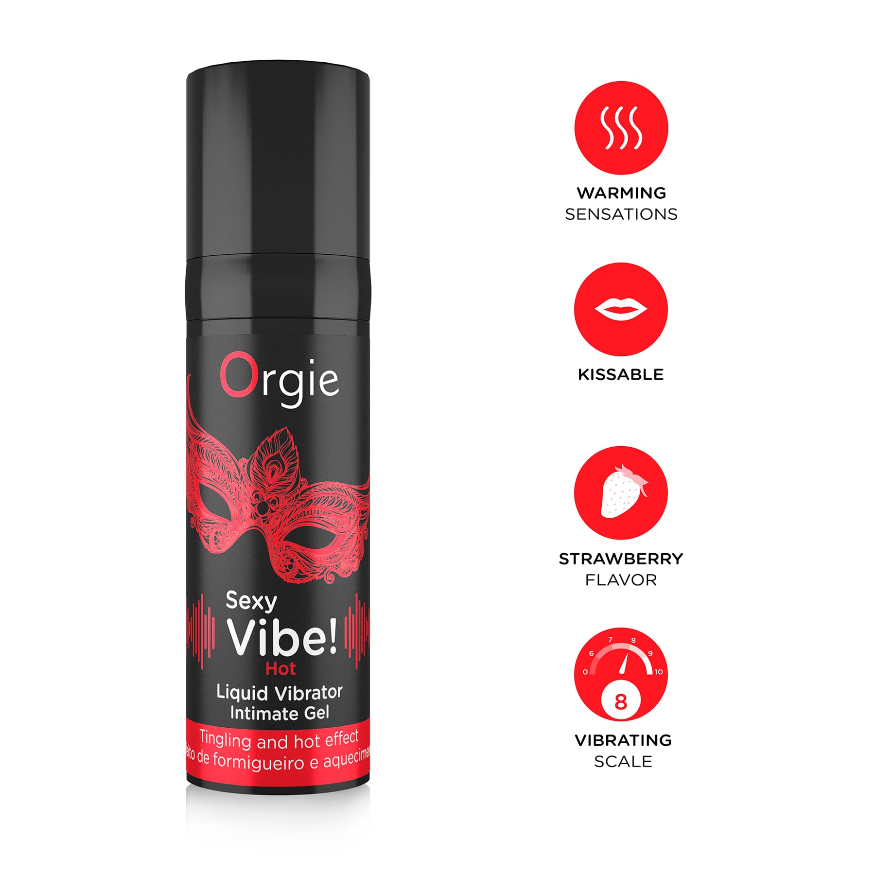Orgie Sexy Vibe Hot Kissable Arousal Gel – Tingling & Warming Effect with Strawberry Flavor – 0.5 fl oz (15 ml)