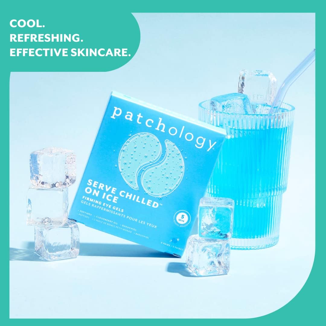 Patchology Iced Cooling Under Eye Mask Patches – Peptides, Cloudberry Oil & Bakuchiol – Firming Hydrating Eye Gels for Fine Lines, Puffiness & Dark Circles – 5 Pairs