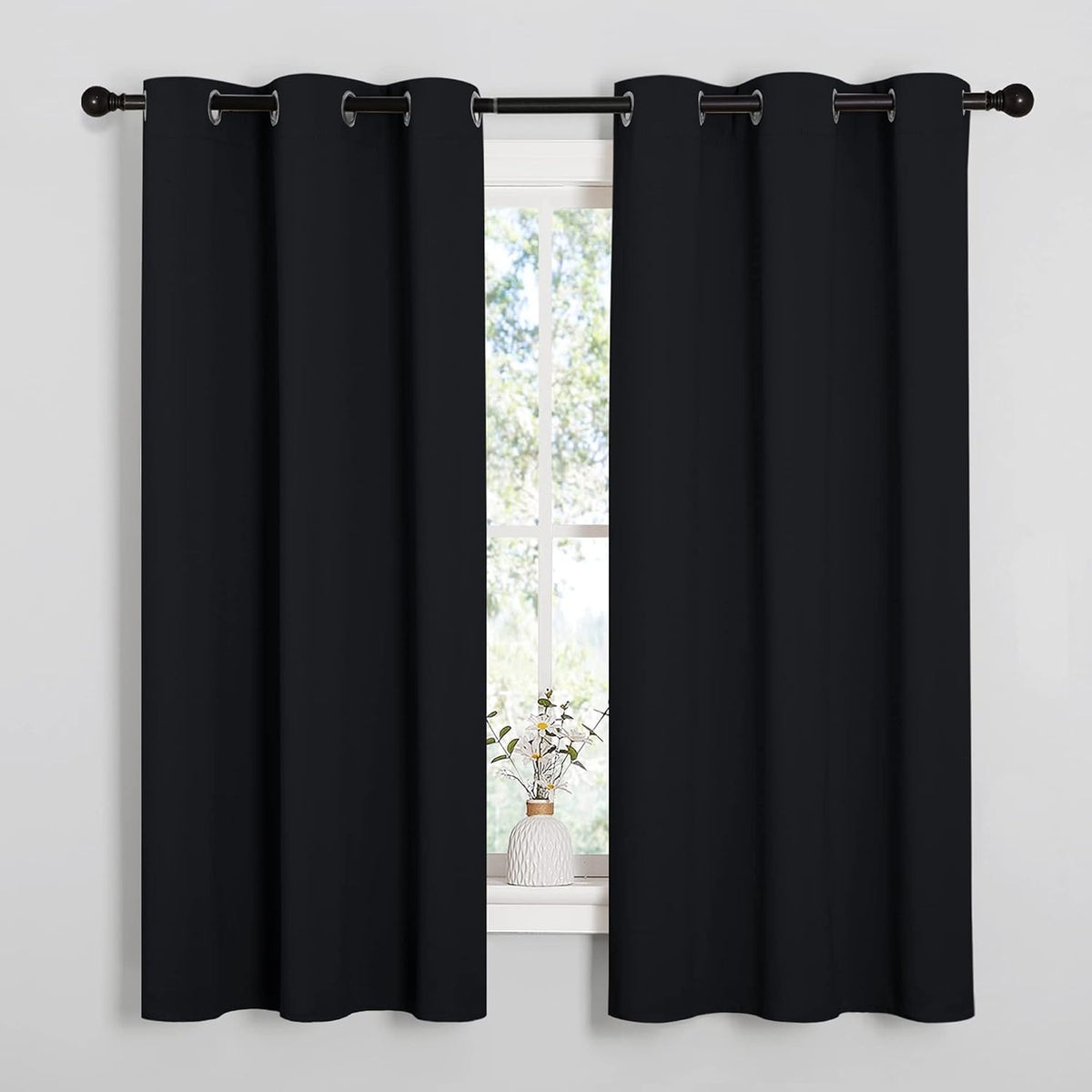 NICETOWN Pitch Black Solid Thermal Insulated Grommet Blackout Curtains/Drapes for Bedroom Window