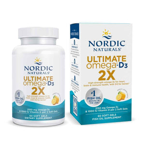 Nordic Naturals Ultimate Omega 2X with Vitamin D3, Lemon Flavor - 60 Soft Gels - 2150 mg Omega-3 + 1000 IU D3 - EPA & DHA - Brain, Heart, & Immune Health - 30 Servings