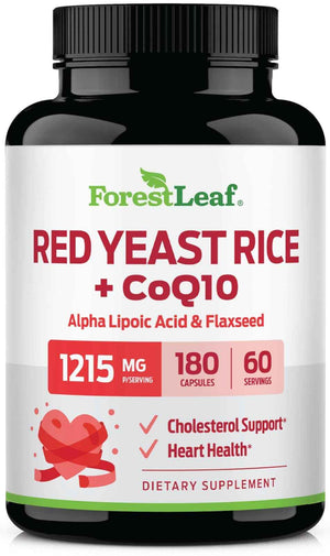 Red Yeast Rice 1215 mg. Capsules - Extra Strength Red Rice Yeast with CoQ10 Supplement, Plus Alpha Lipoic Acid & Organic Flaxseed, Citrinin Free, Supports Cardiovascular Health, Non-GMO 90 Veggie Caps