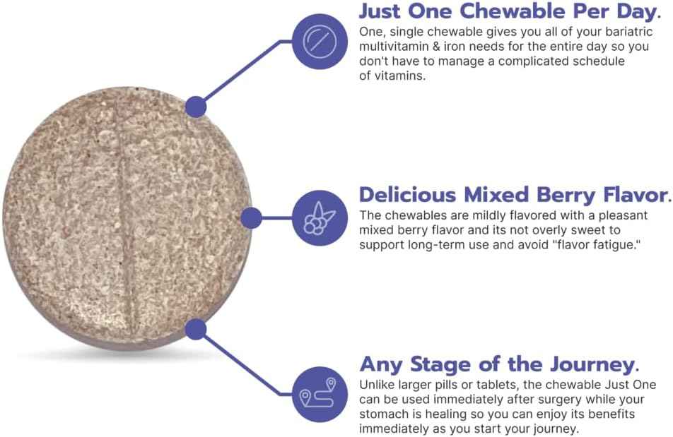 Bari Life Just One Chewable: Once Daily Bariatric Multivitamin + Iron and and BariBurst Calcium Citrate Soft Chews for Gastric Bypass, Gastric Sleeve and Duodenal Switch (Butter Toffee)