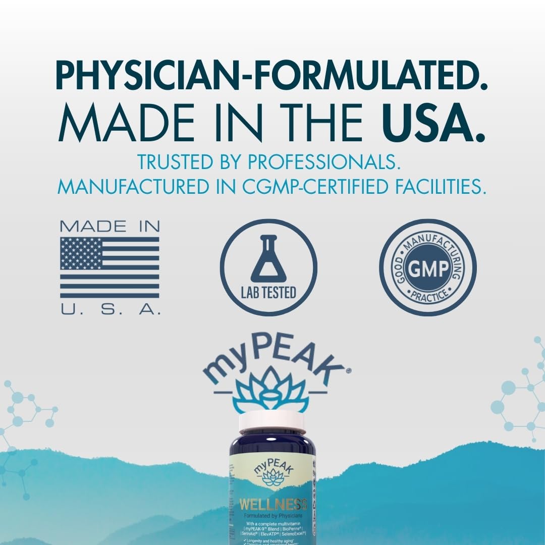 myPEAK Wellness Award-Winning Vegan Multivitamin with ElevATP Ancient Peat Extract, Natural Astaxanthin, Iron, Resveratrol and Alpha GPC, Immunity Booster, All-in-One for Men and Women, 90 Count