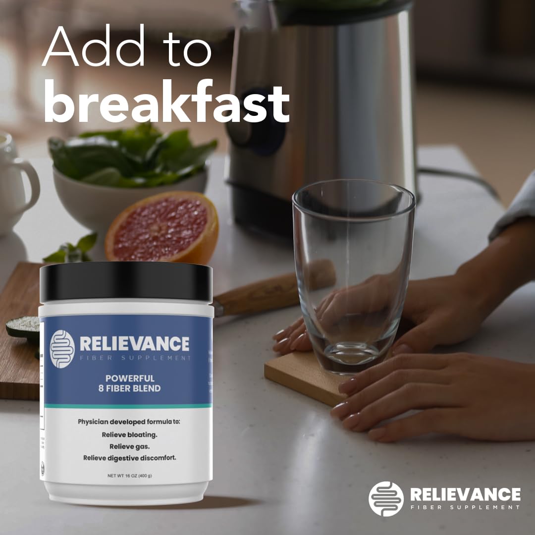 Relievance Fiber Supplement - Clean Formula - Bloating & Gas Relief Fiber Supplement – 8-Fiber Blend for Digestive Health, Doctor Developed, Supports Regularity & Gut Comfort