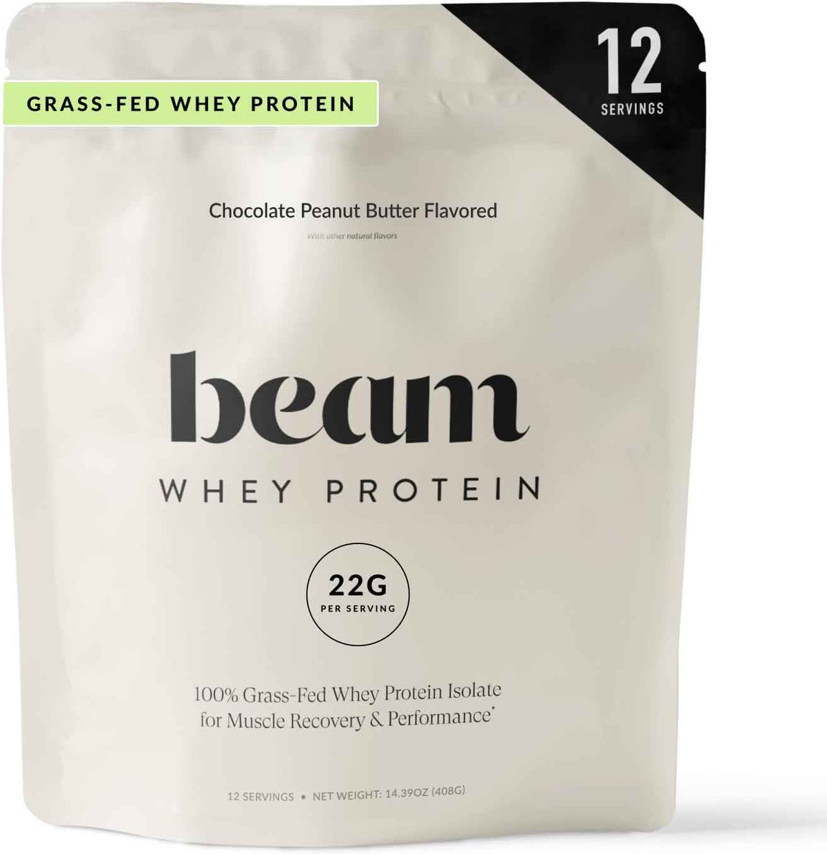 BEAM Grass Fed Whey Protein Powder - Chocolate Peanut Butter, 12 Servings, 22g Protein Per Serving, Clean Whey Isolate & Concentrate, Low Carb, Paleo Friendly, GMO Free, Gluten Free, 3rd Party Tested