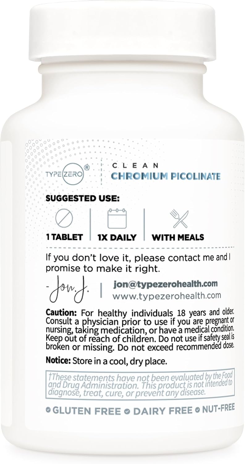 Type Zero Clean Chromium Picolinate (1000mcg) 120 Tablets, Gluten-Free - GMO-Free