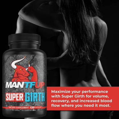 MANTFUP SUPER GIRTH Natural Male Sexual Enhancer for Growth | Fast-Acting Blood Flow | Daily Supplement to Thicken & Strengthen | Potenciadores de Testosterona | Made in USA (1 Month Supply, 120 Caps)