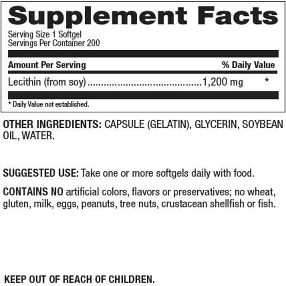 Natural Nutra Soy Lecithin 1200mg Supplement, 100 Soy Lecithin Softgels - Brain & Liver Support, Memory Support, Soy Lecithin Breastfeeding Formula