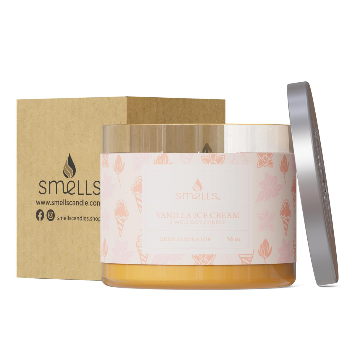 Smells - Odor Eliminator - Premium Soy Wax Jar Scented Candle 12oz. and 16oz. - 100% Cotton Single Wick