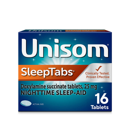 Unisom SleepTabs Nighttime Sleep Aid Tablets for Adults, Doxylamine Succinate 25mg, Non-Habit-Forming Sleep Medicine for Relief from Occasional Sleeplessness, 16 Count