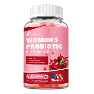 Femmetra 18-in-1 Probiotics for Women with Prebiotics - 200 Billion CFU with Digestive Enzyme, Cranberry, Kombucha - Sugar-Free Vaginal Gummies