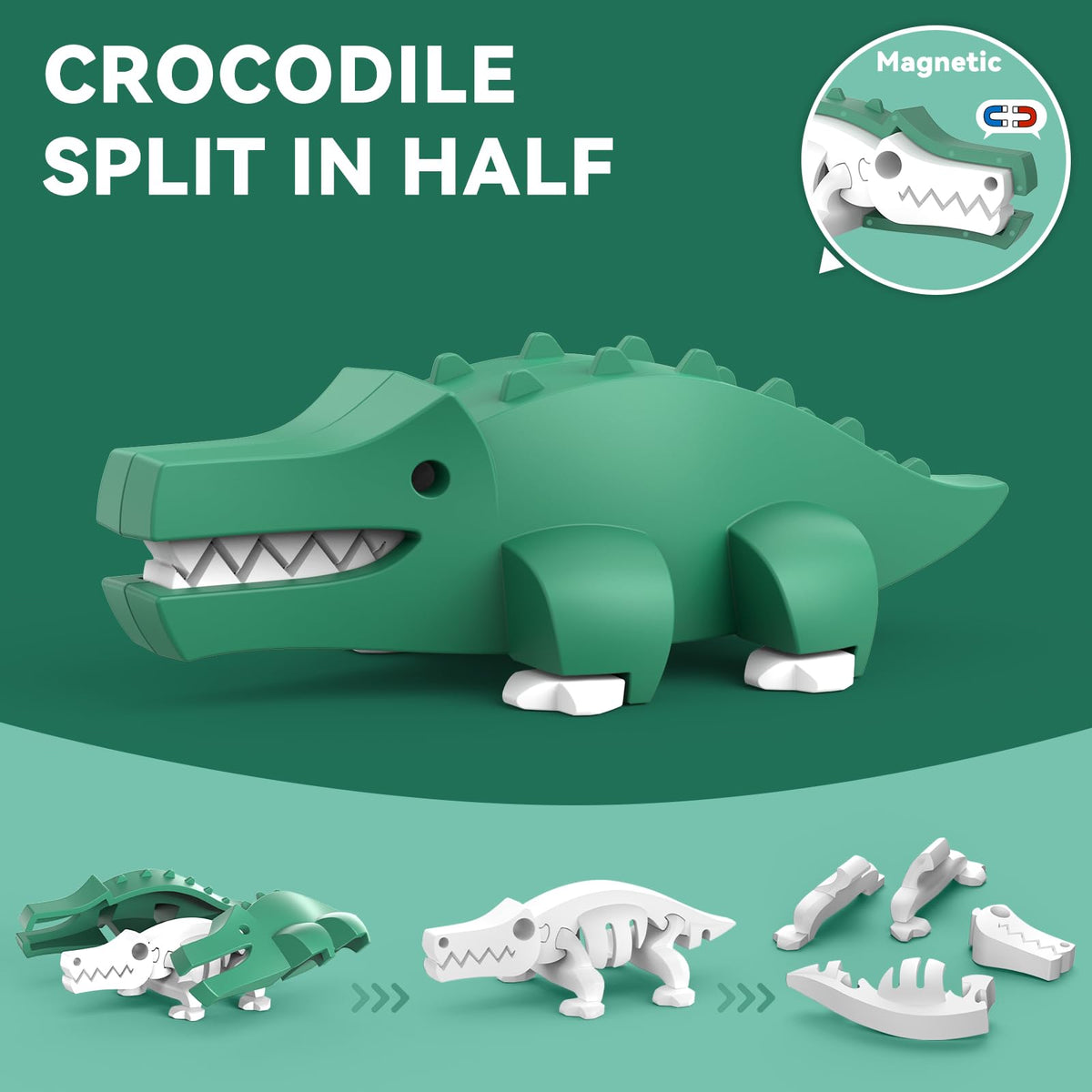 Magnetic Animal Building Toys, STEM Toddler Learning Toys 3D Puzzle Animals for Boys Girls, Educational Magnetic Travel Montessori Toy Lion Elephant Crocodile, Unique Birthday Gift for Kids 3 4 5 6 7