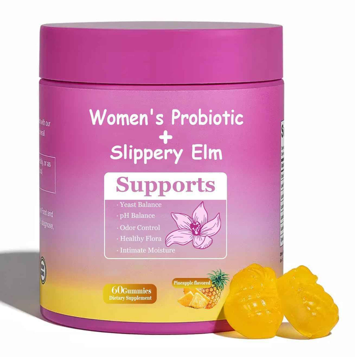 DYALE Her Juicy Feminine Probiotics Gummies for Women - Pineapple Flavor - Supports pH Balance, Gut Health & Immune System - with Slippery Elm, Prebiotics & Lactobacillus Blend - 60 Gummies (1pc)